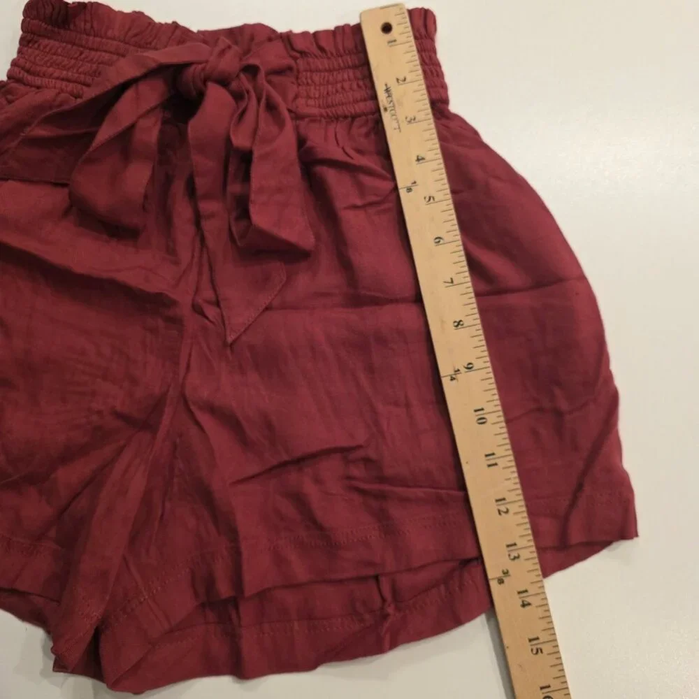 Hollister Ultra High-Rise Paper Bag Shorts Belted Red‎ Soft Flowy Viscose XS NEW